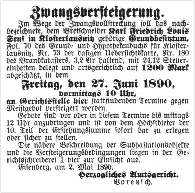 1890-05-02 Kl Zwangsversteigerung Senf